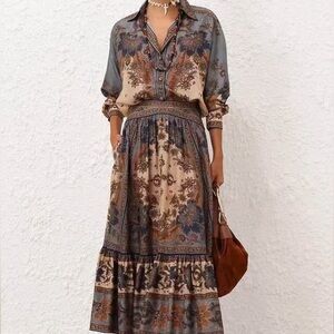 Zimmermann Floral Boho Maxi Dress in Beige and Blue